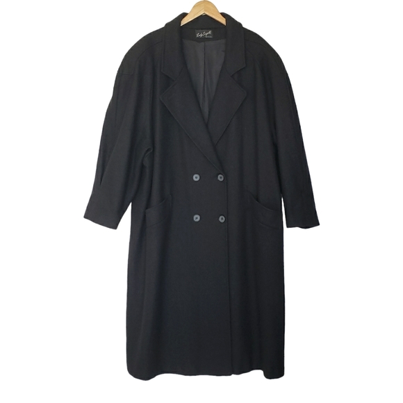 Vintage Jackets & Coats Lady Suzette Black Wool Trench Coat Size 2x